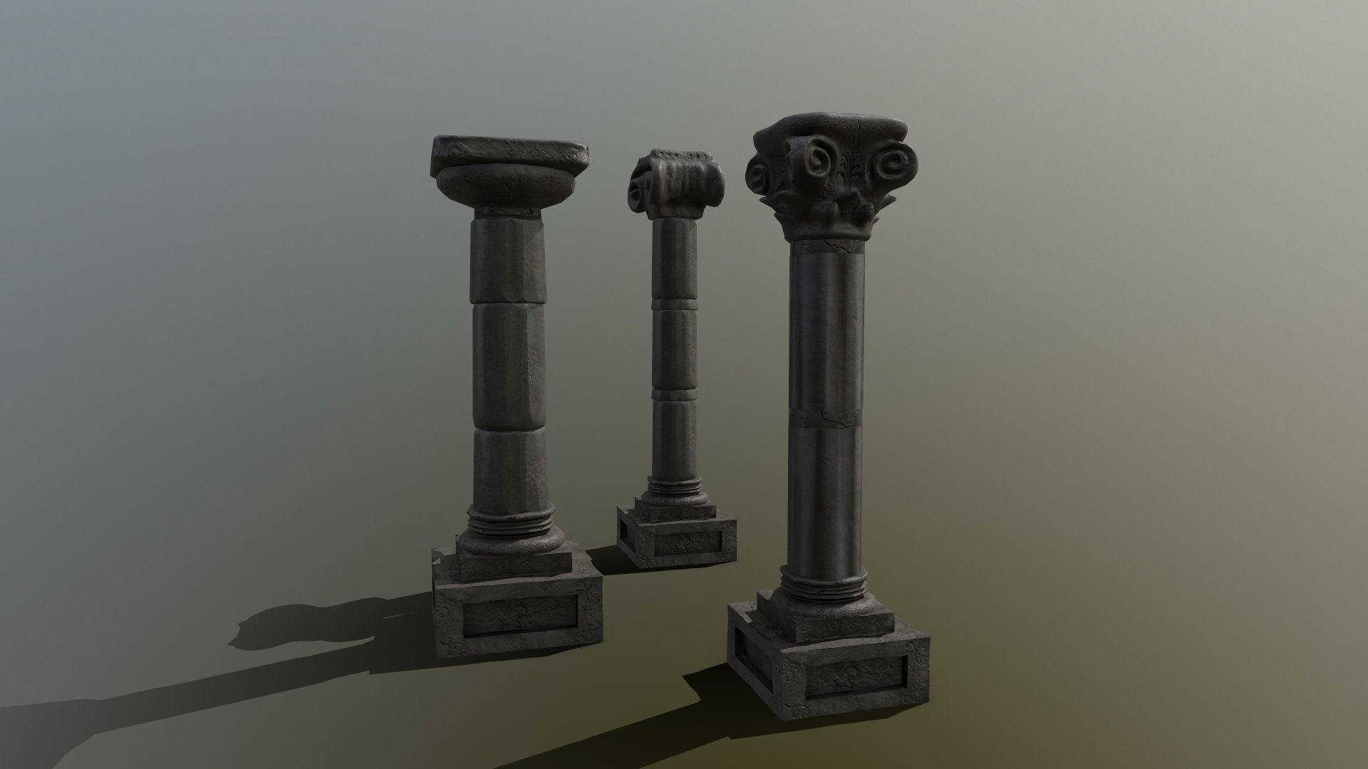 Pillar Set three columns Low-poly 3D model_3