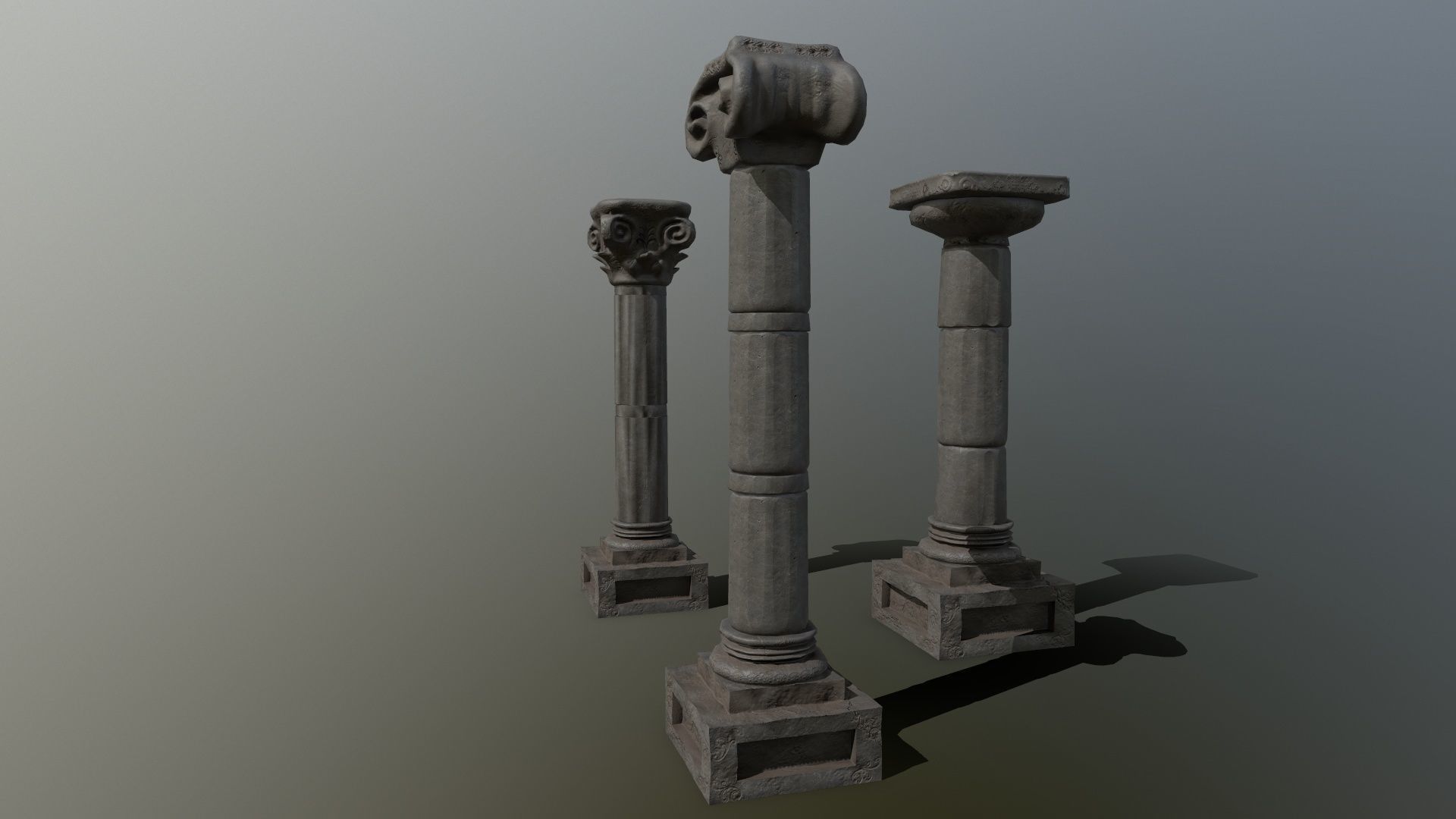 Pillar Set three columns Low-poly 3D model_6