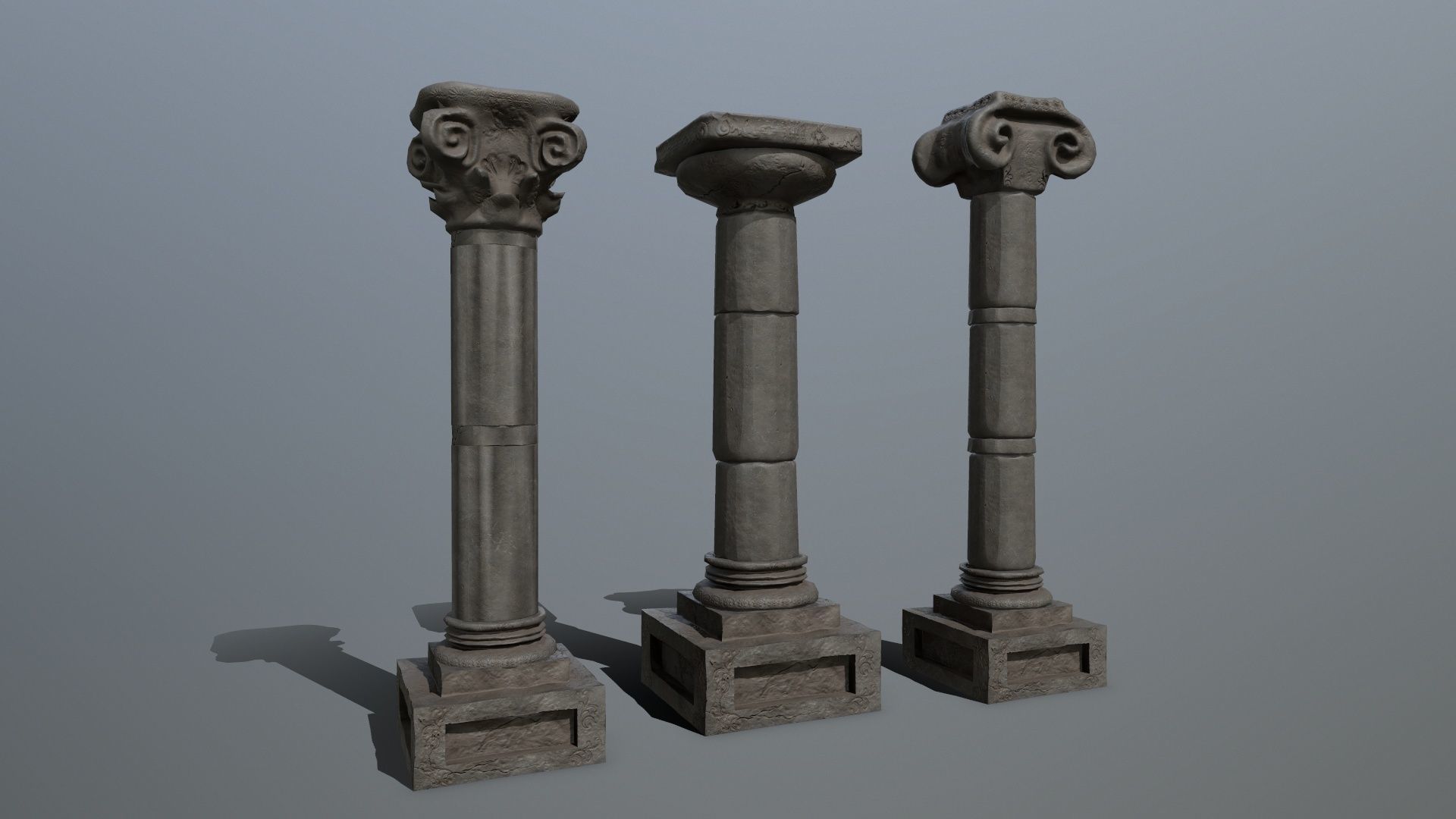 Pillar Set three columns Low-poly 3D model_1