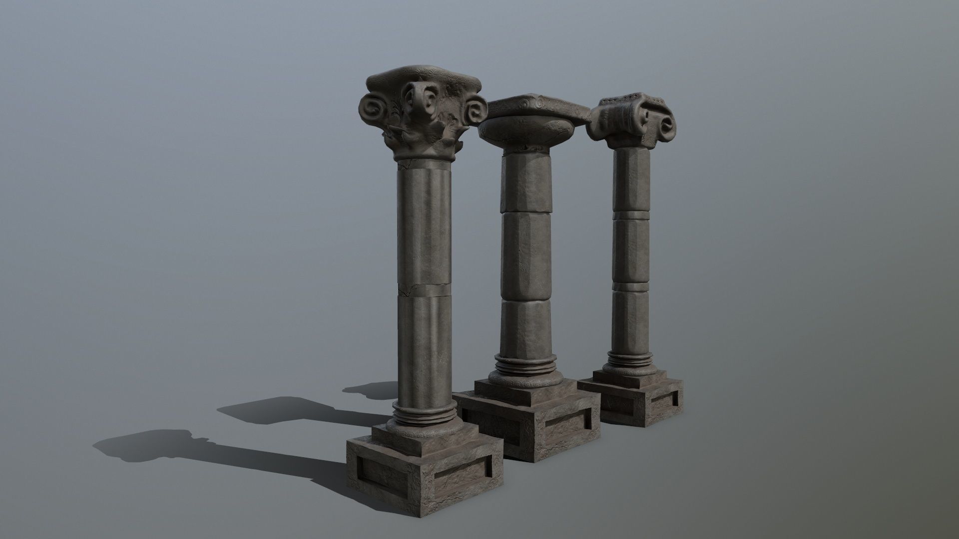 Pillar Set three columns Low-poly 3D model_2