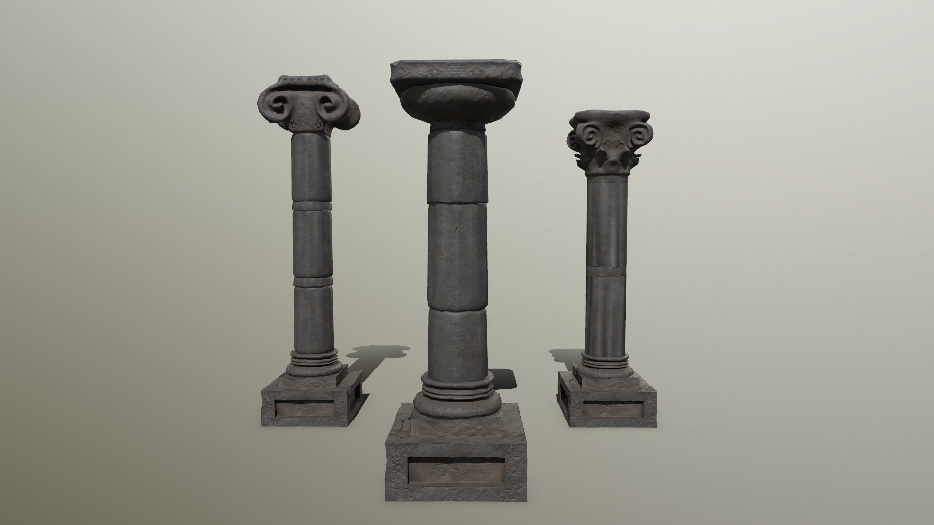 Pillar Set three columns Low-poly 3D model_4