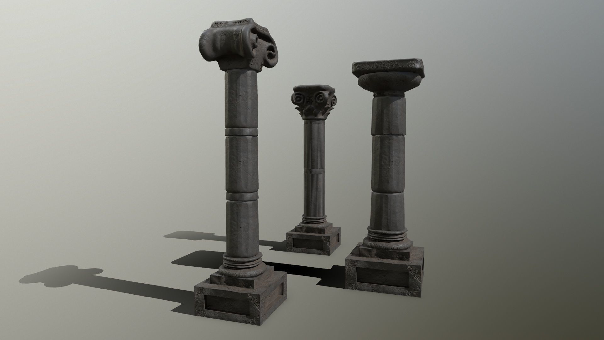 Pillar Set three columns Low-poly 3D model_5