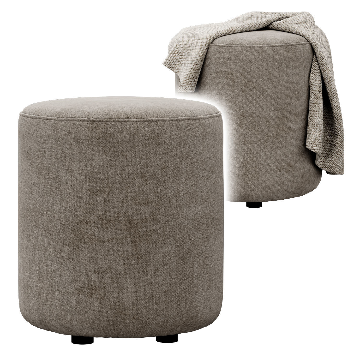 Isla Fabric and leather Ottoman by Westelm 3D model_3