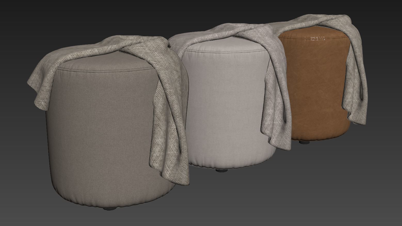 Isla Fabric and leather Ottoman by Westelm 3D model_7