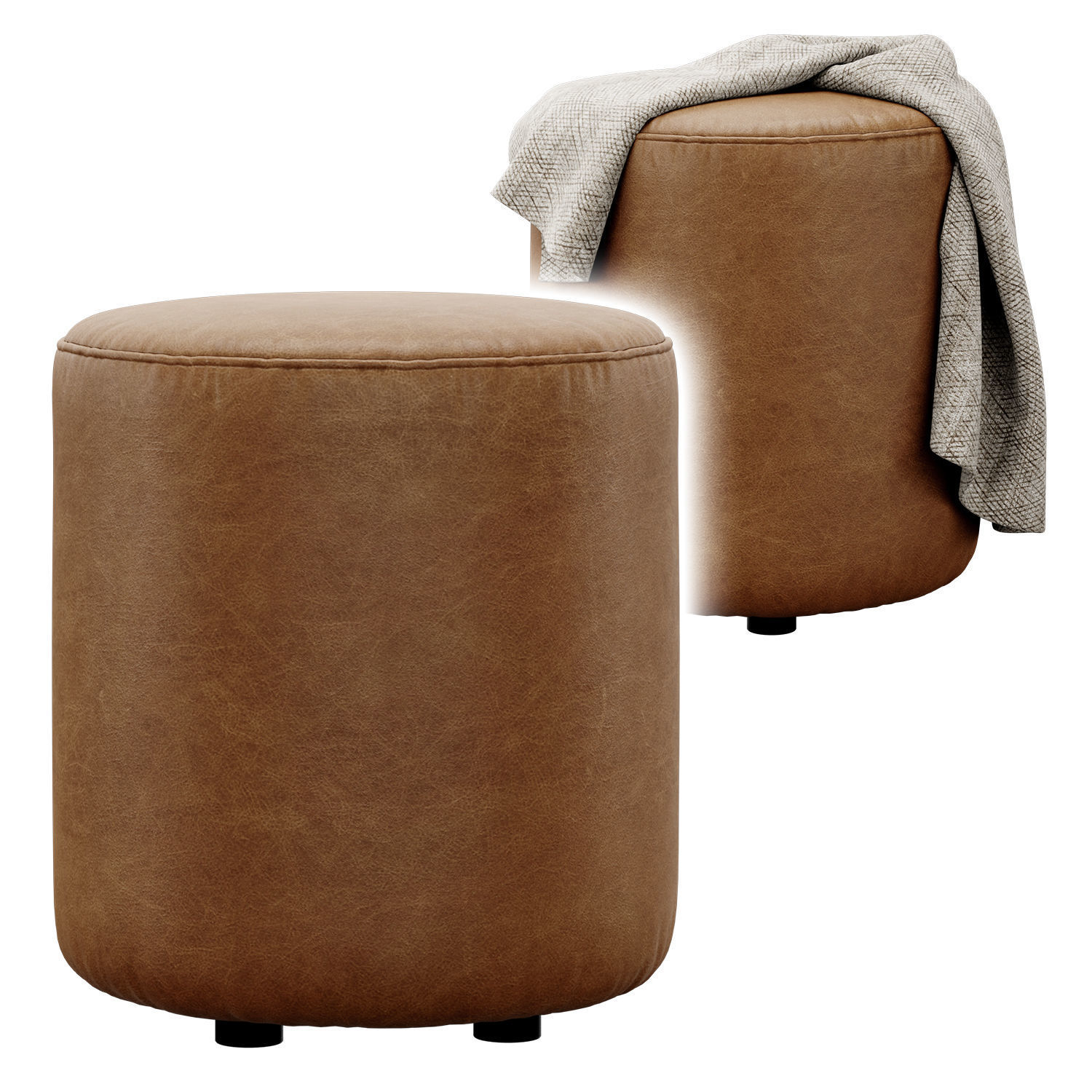 Isla Fabric and leather Ottoman by Westelm 3D model_5