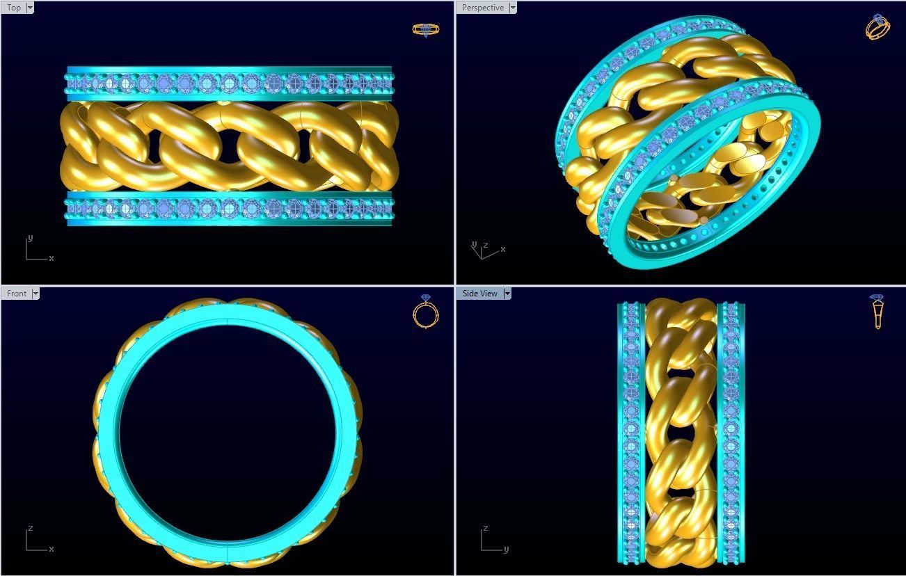 Chain Diamond ring - Miami Cuban ring - N8531 size 6 3D print model_9