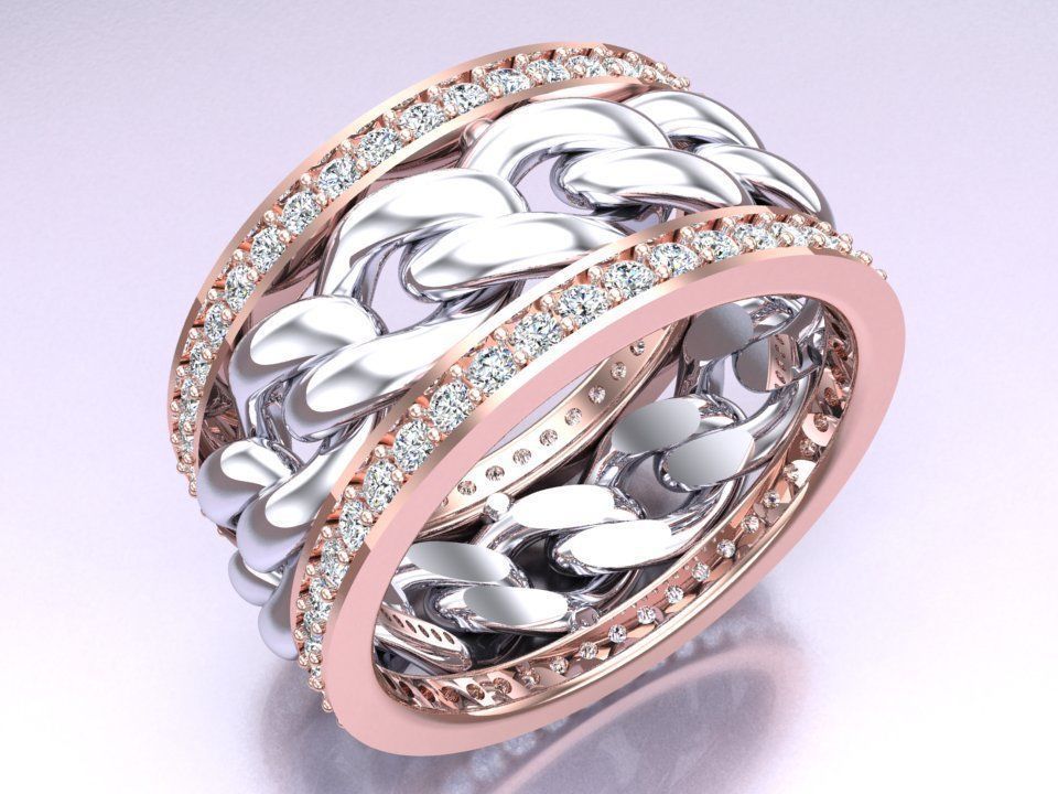 Chain Diamond ring - Miami Cuban ring - N8531 size 6 3D print model_6