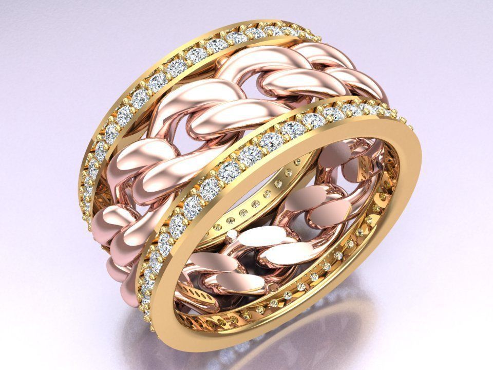 Chain Diamond ring - Miami Cuban ring - N8531 size 6 3D print model_1