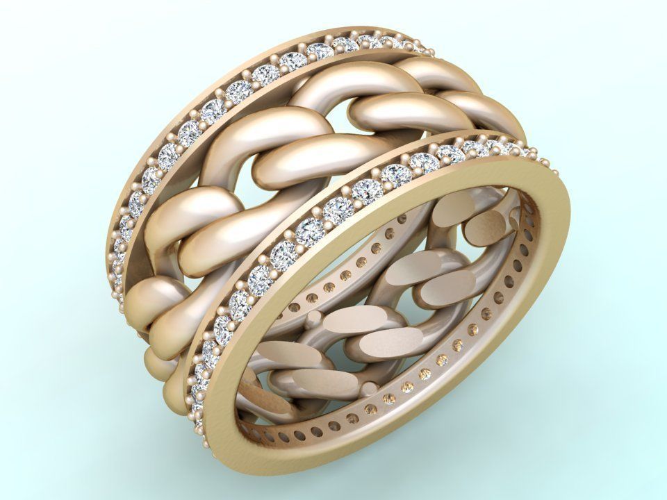 Chain Diamond ring - Miami Cuban ring - N8531 size 6 3D print model_2