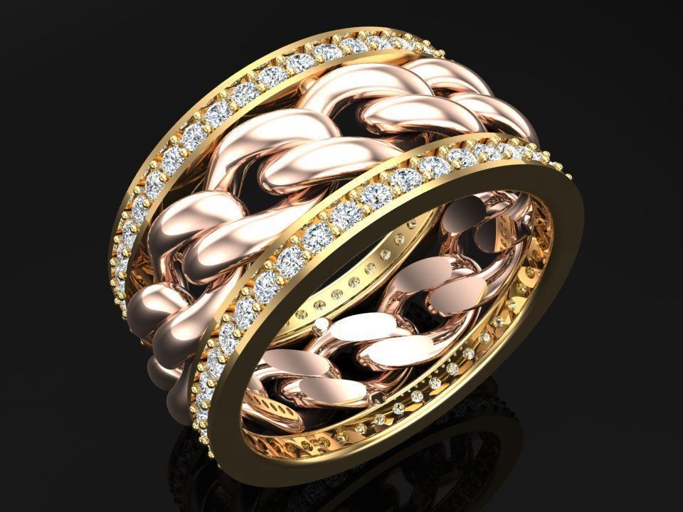 Chain Diamond ring - Miami Cuban ring - N8531 size 6 3D print model_5
