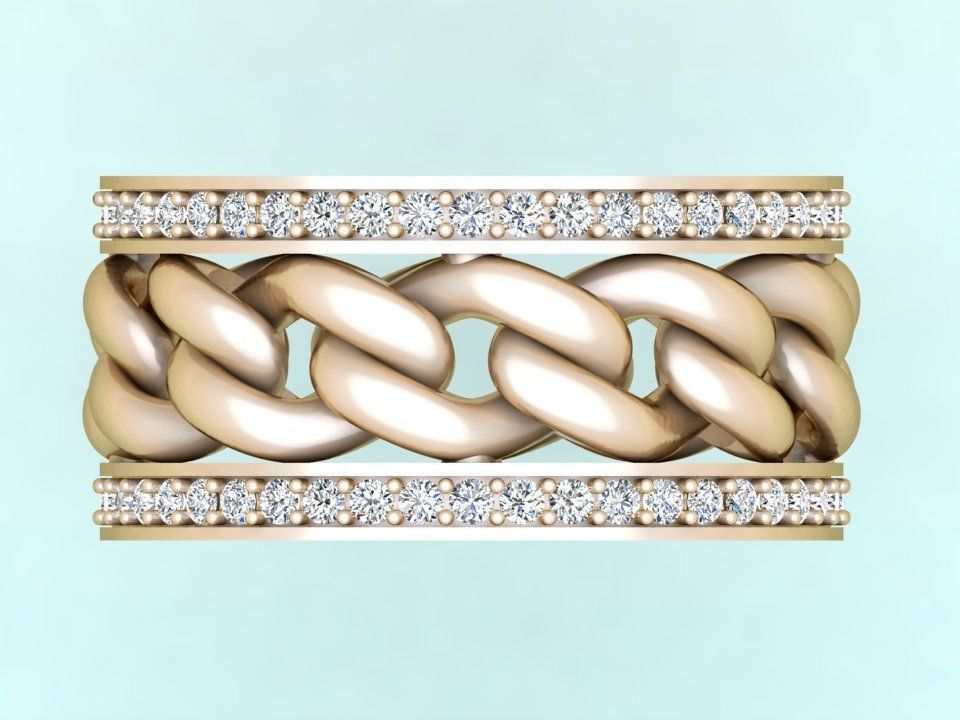 Chain Diamond ring - Miami Cuban ring - N8531 size 6 3D print model_8