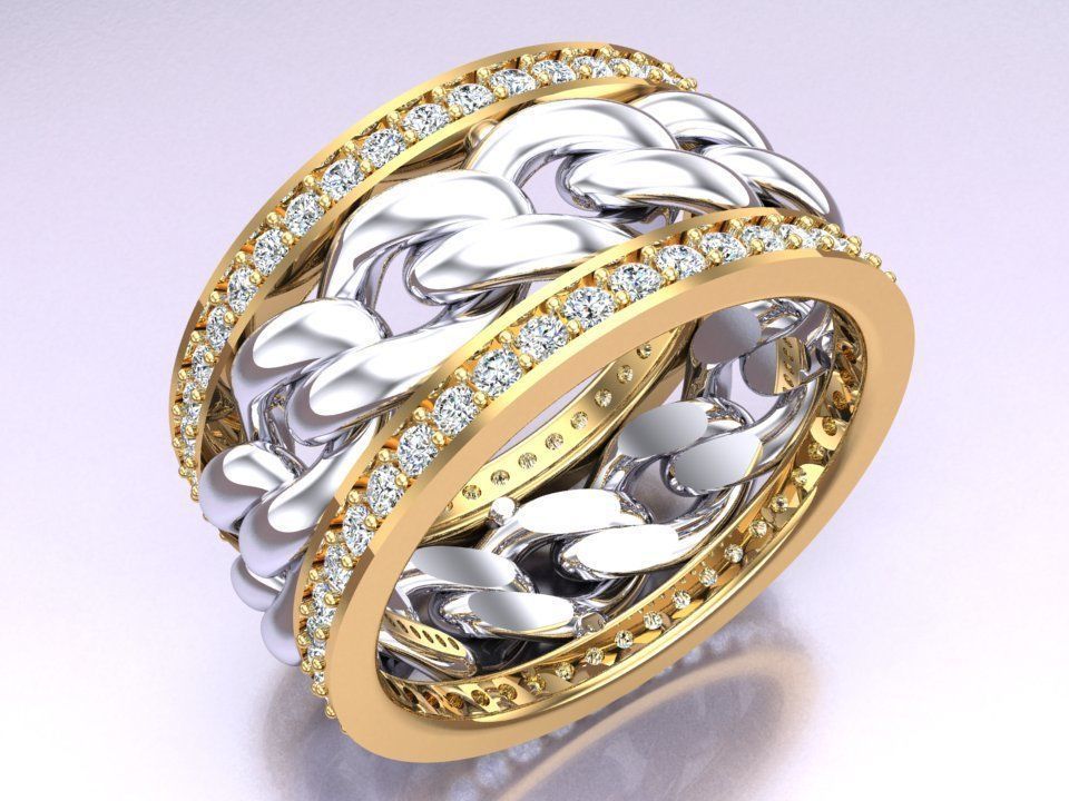 Chain Diamond ring - Miami Cuban ring - N8531 size 6 3D print model_3