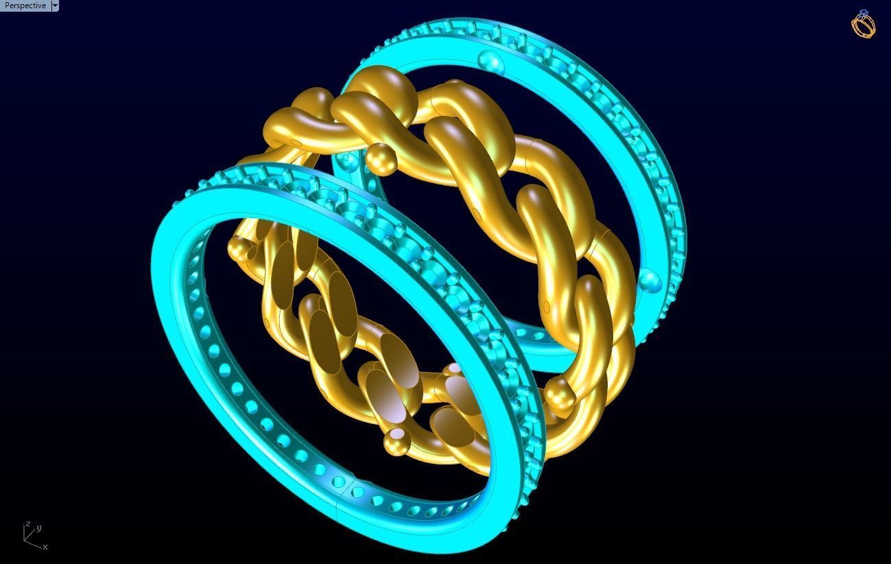 Chain Diamond ring - Miami Cuban ring - N8531 size 6 3D print model_15