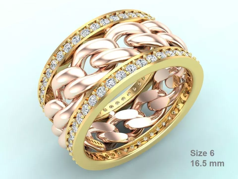 Chain Diamond ring - Miami Cuban ring - N8531 size 6 3D print model_0