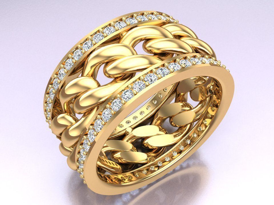 Chain Diamond ring - Miami Cuban ring - N8531 size 6 3D print model_4