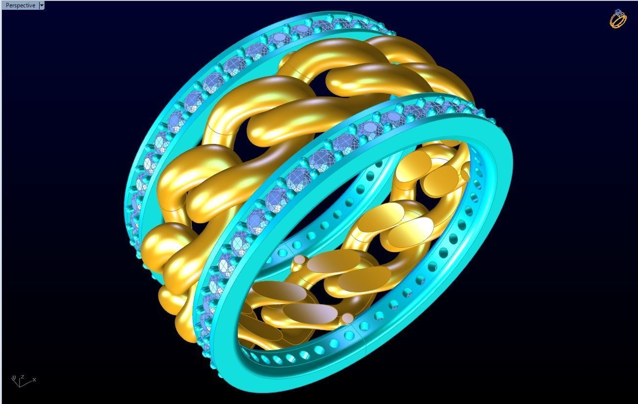 Chain Diamond ring - Miami Cuban ring - N8531 size 6 3D print model_14