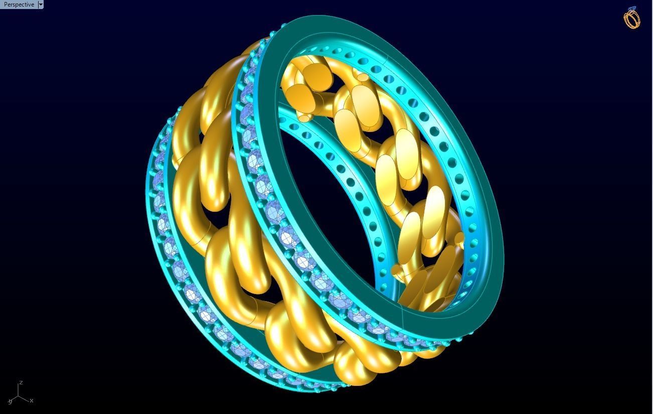 Chain Diamond ring - Miami Cuban ring - N8531 size 6 3D print model_11