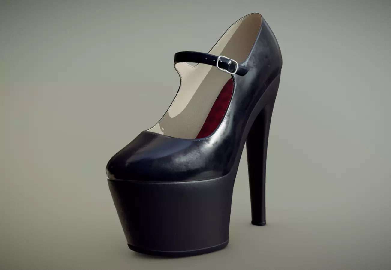 Black Female Latex high heel shoe Low-poly 3D model