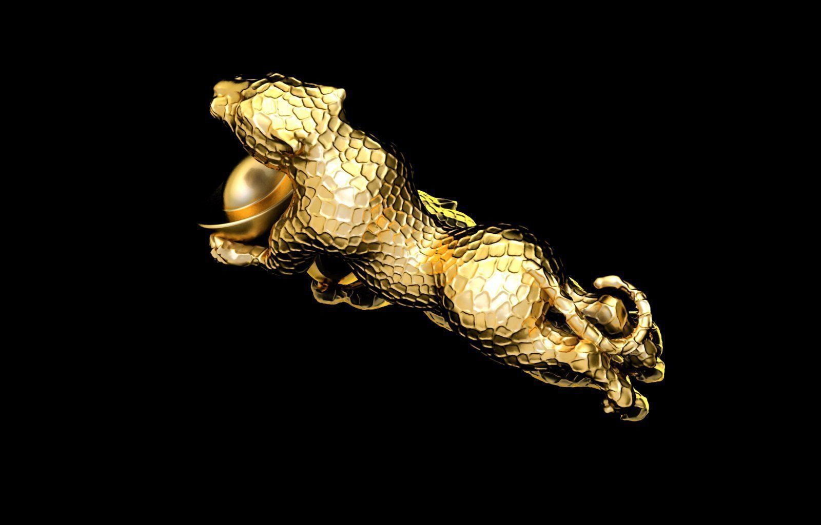 Panther jaguar ring in gold 3D print model_2