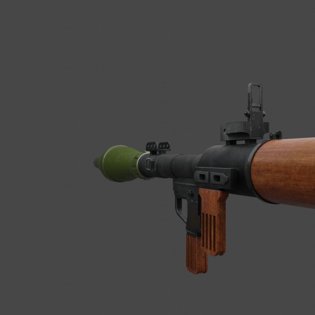 RPG-7 two grenade launchers on wooden wall 3D model_1
