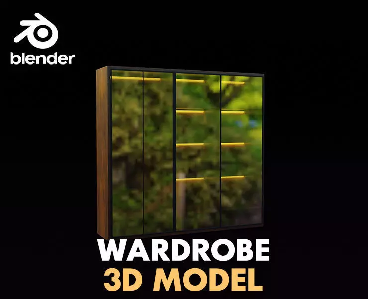 wardrobe glass door with lights Low-poly 3D model_0