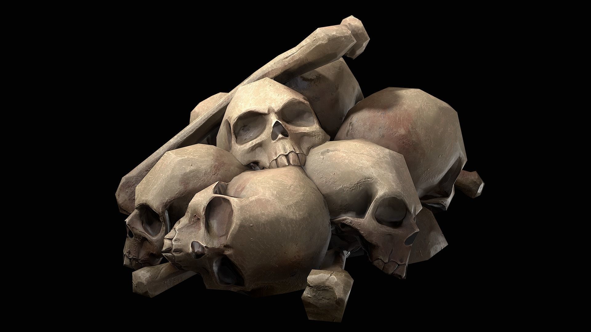 Pile of Bones and Skulls Set Low-poly 3D model_12
