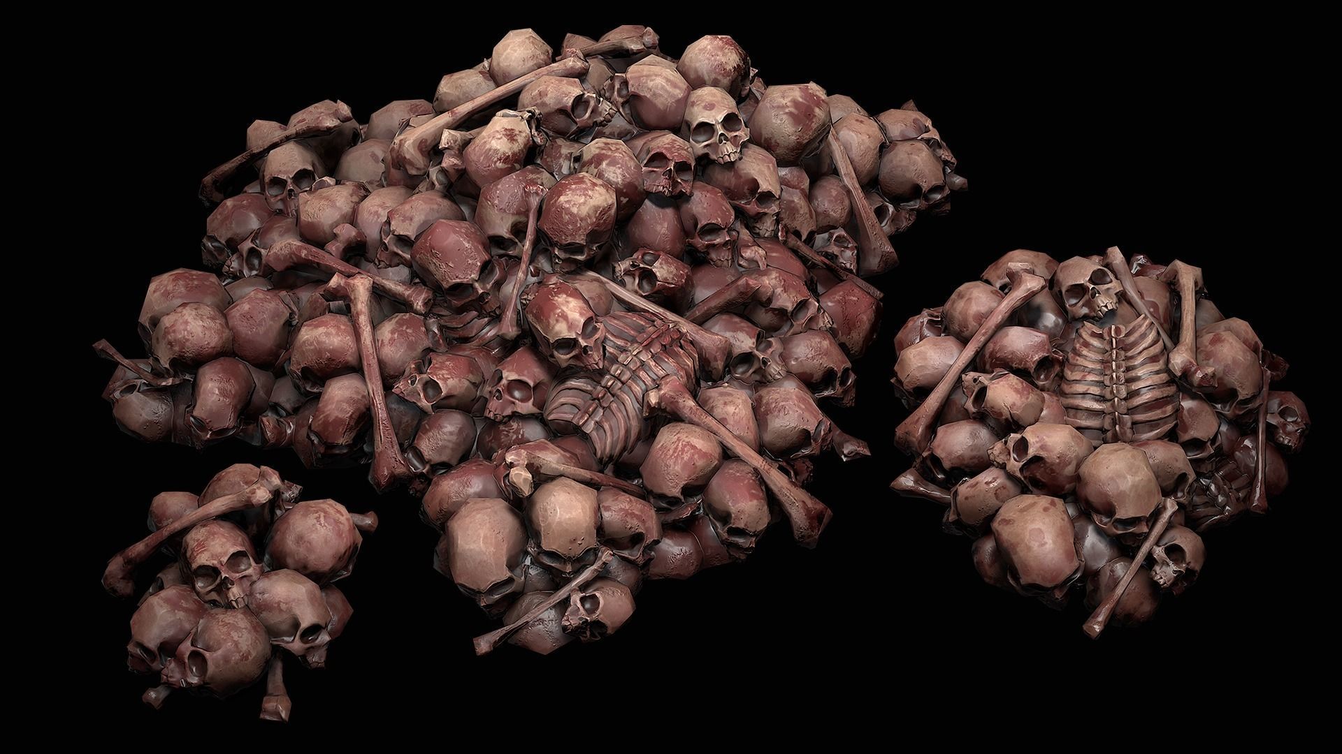Pile of Bones and Skulls Set Low-poly 3D model_4