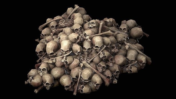 Pile of Bones and Skulls Set Low-poly 3D model 7