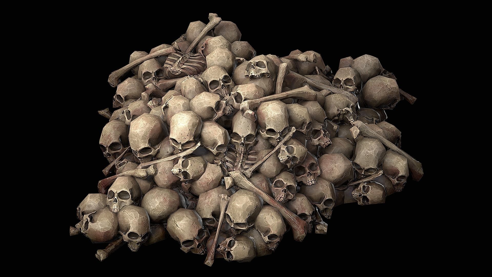 Pile of Bones and Skulls Set Low-poly 3D model_6