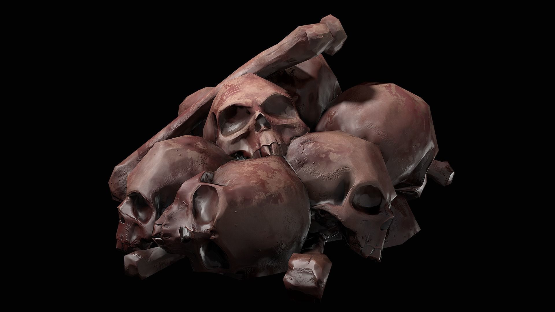 Pile of Bones and Skulls Set Low-poly 3D model_14
