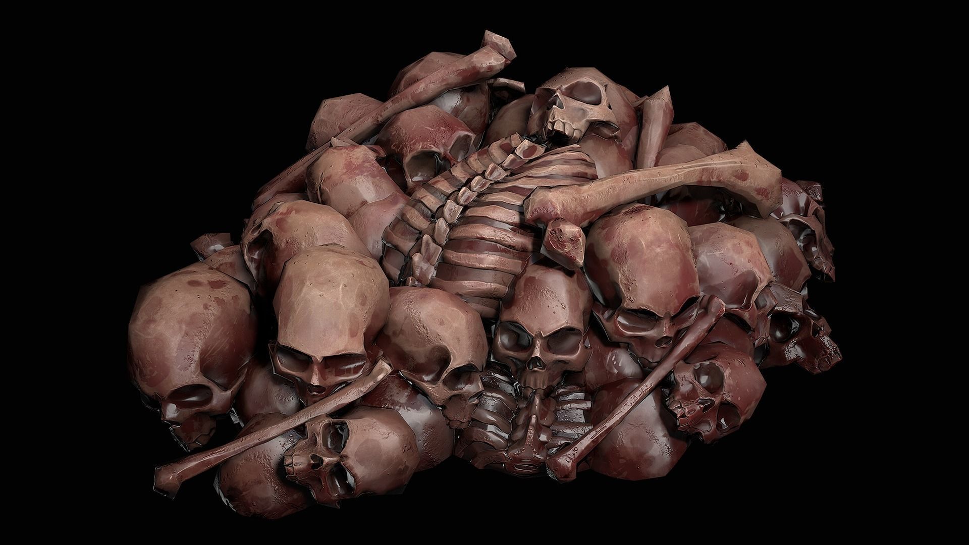 Pile of Bones and Skulls Set Low-poly 3D model_11