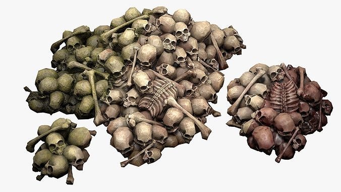 Pile of Bones and Skulls Set Low-poly 3D model 2