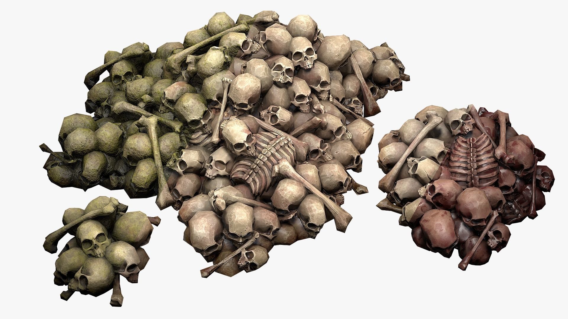 Pile of Bones and Skulls Set Low-poly 3D model_1