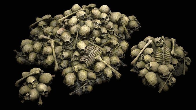 Pile of Bones and Skulls Set Low-poly 3D model 6