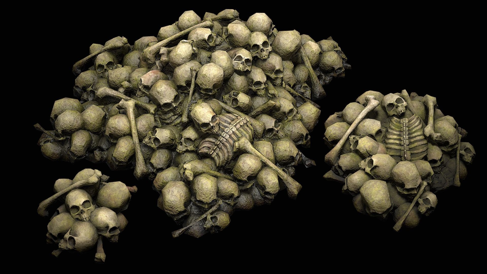Pile of Bones and Skulls Set Low-poly 3D model_5