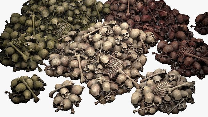 Pile of Bones and Skulls Set Low-poly 3D model