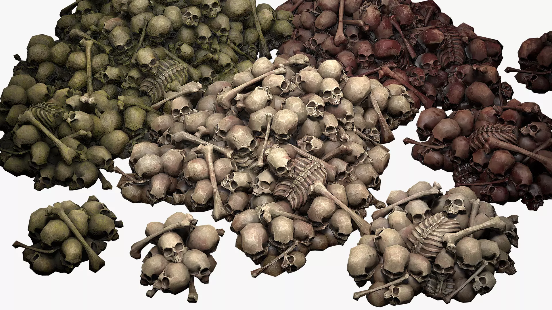 Pile of Bones and Skulls Set Low-poly 3D model_0