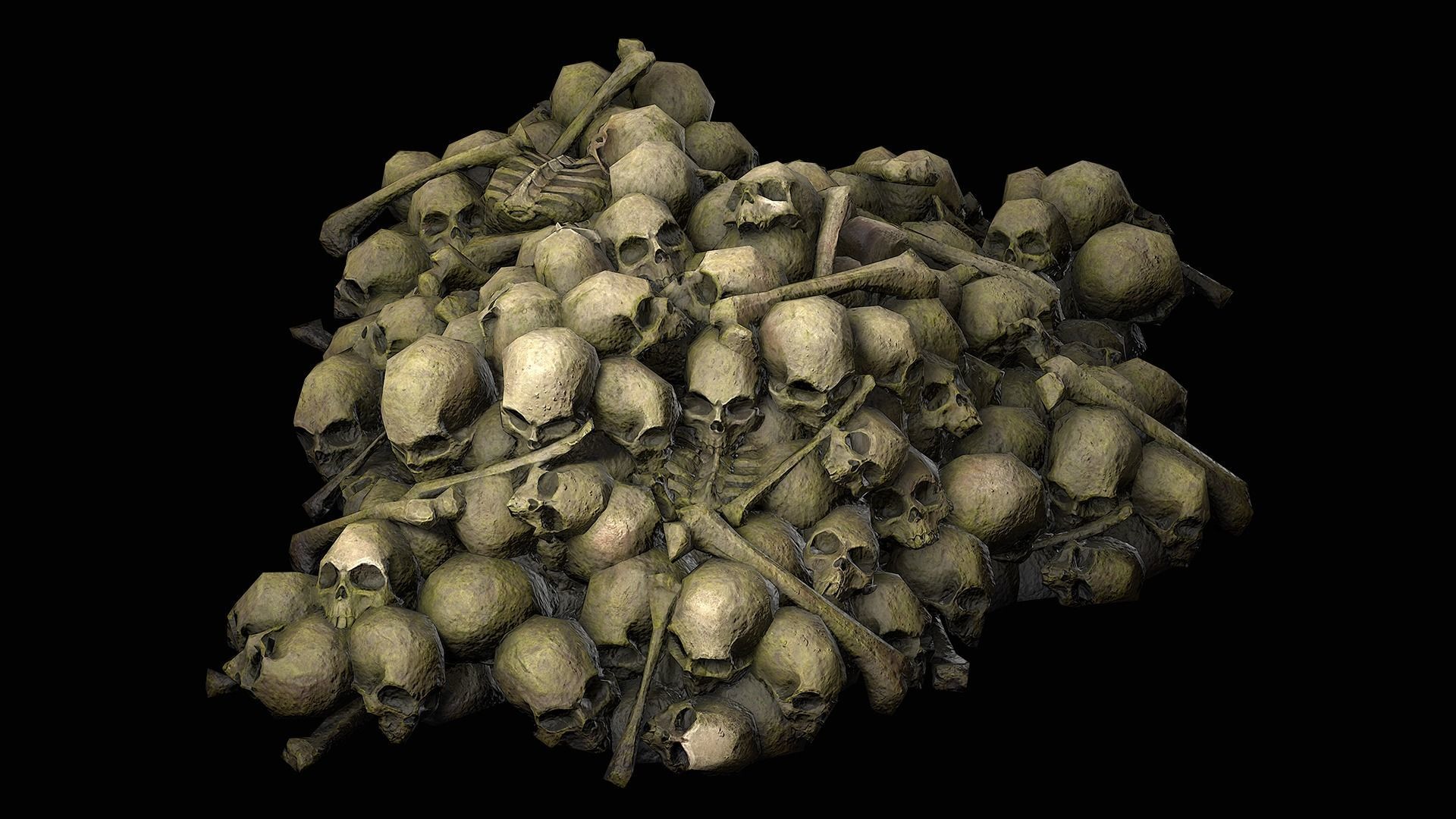 Pile of Bones and Skulls Set Low-poly 3D model_8