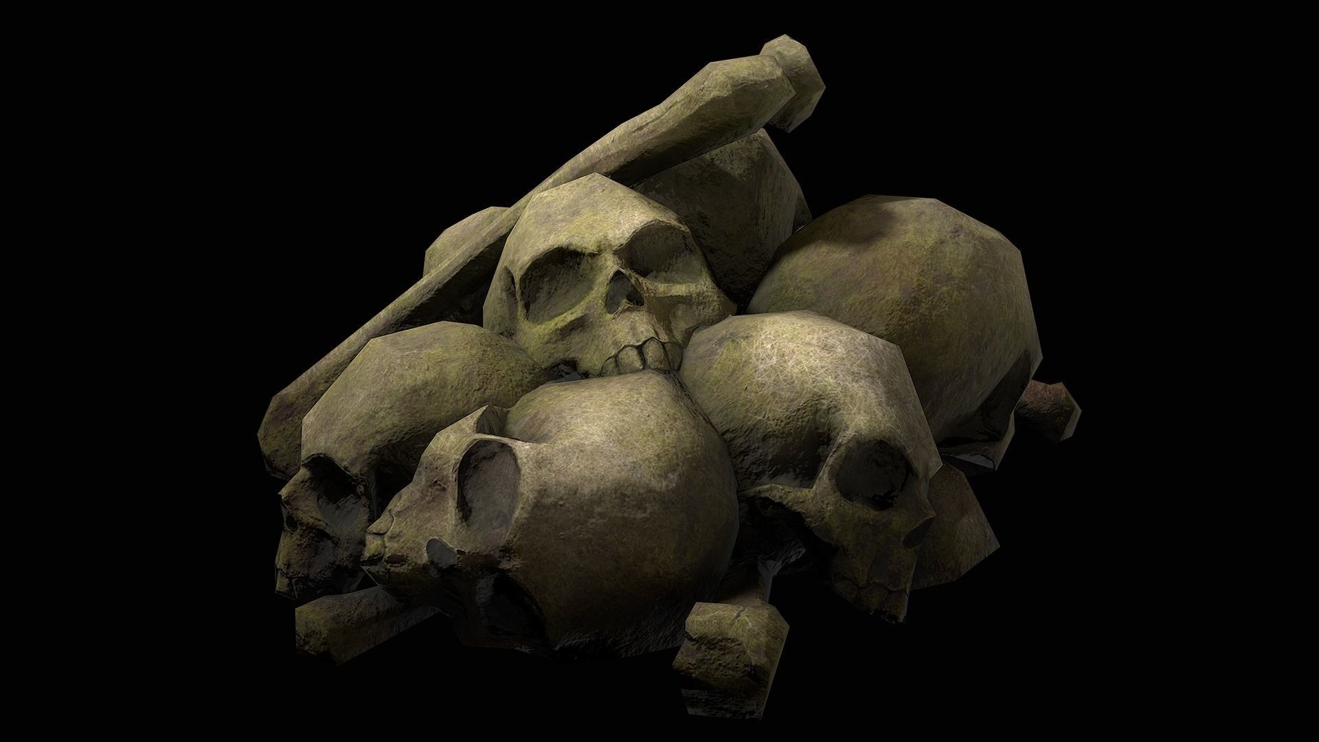 Pile of Bones and Skulls Set Low-poly 3D model_13
