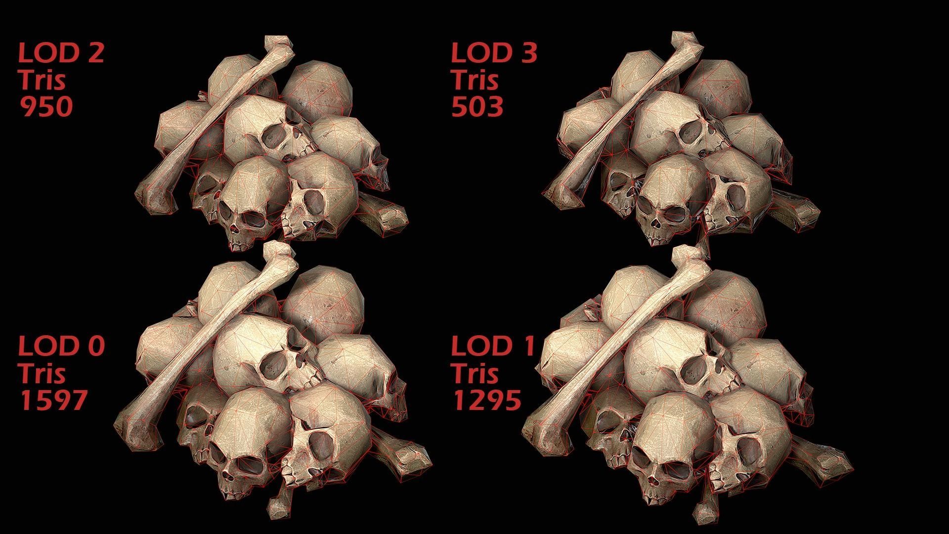 Pile of Bones and Skulls Set Low-poly 3D model_15