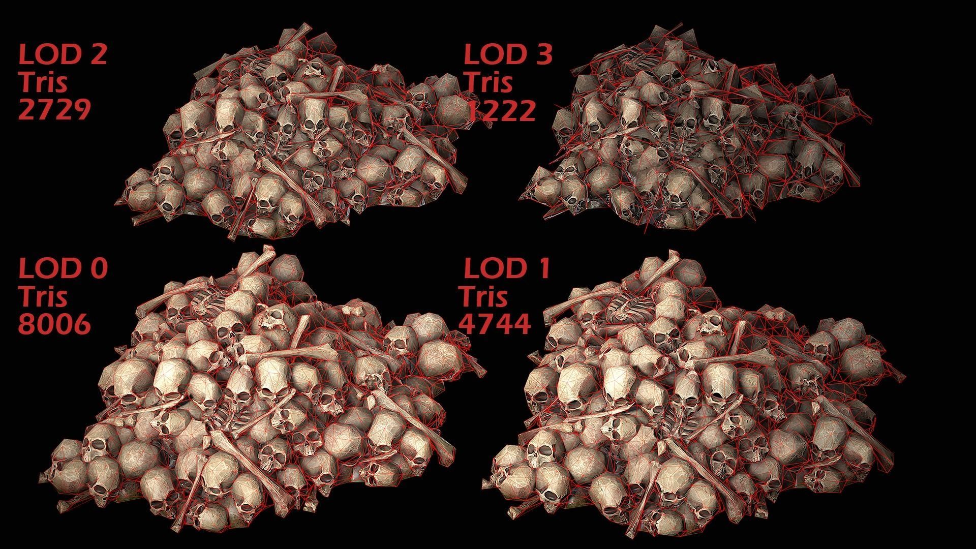 Pile of Bones and Skulls Set Low-poly 3D model_17