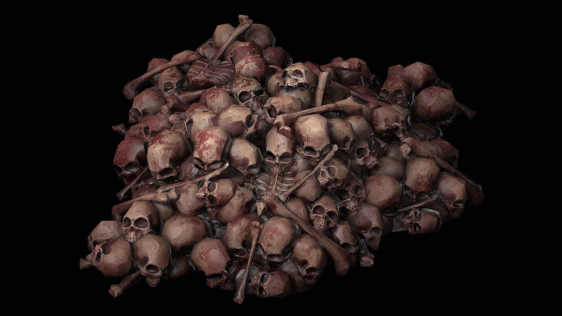 Pile of Bones and Skulls Set Low-poly 3D model_7