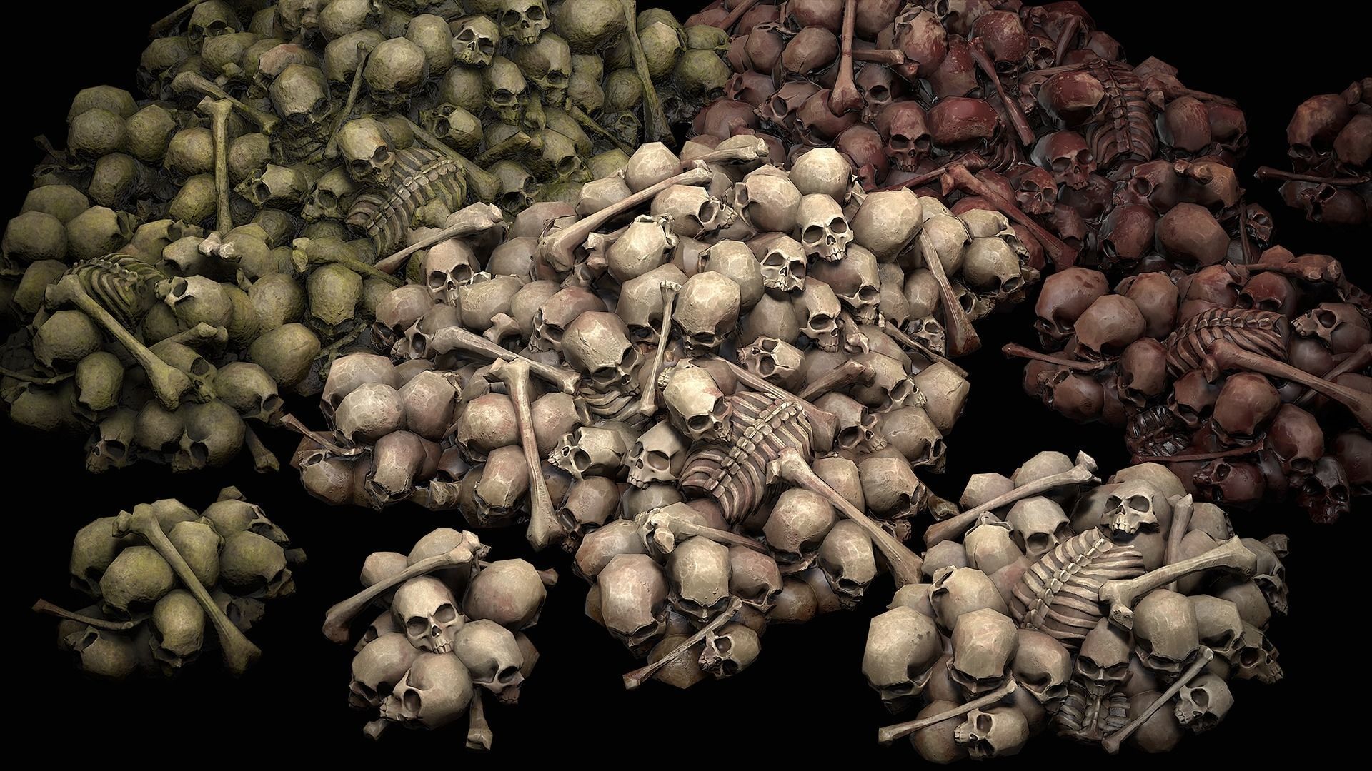 Pile of Bones and Skulls Set Low-poly 3D model_2