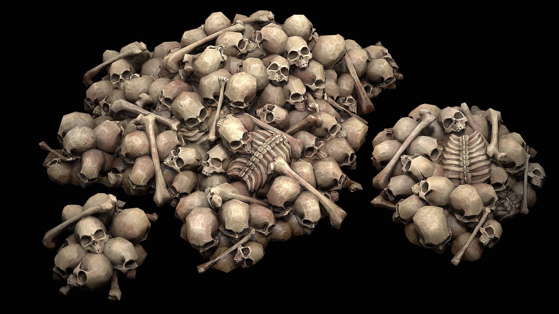 Pile of Bones and Skulls Set Low-poly 3D model_3