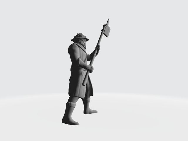 Old medieval infantry man with pole weapon 3D print model_3