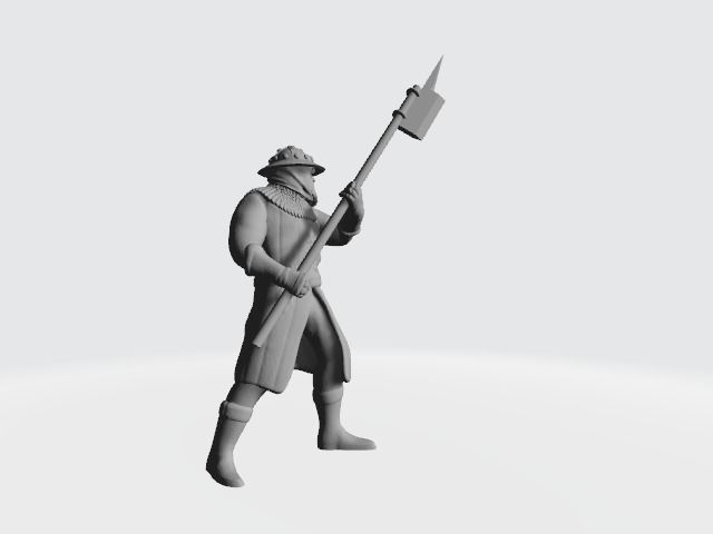 Old medieval infantry man with pole weapon 3D print model_4