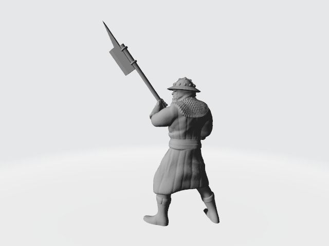 Old medieval infantry man with pole weapon 3D print model_1
