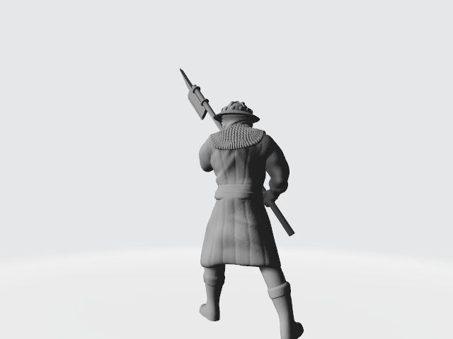 Old medieval infantry man with pole weapon 3D print model_2