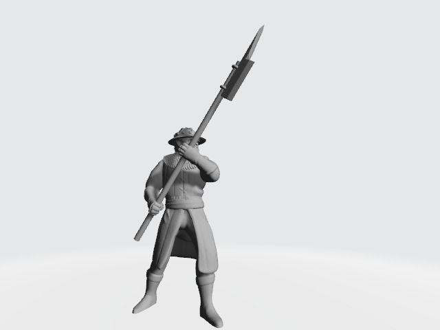 Old medieval infantry man with pole weapon 3D print model_6