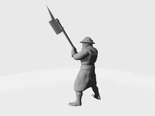 Old medieval infantry man with pole weapon 3D print model